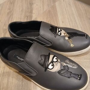 Dolce & Gabbana Black Slip-On Loafers with Character Design